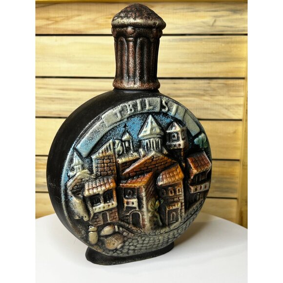 Ceramic Flask With Tbilisi Cobblestone Village Design & Detachable Lid - Picture 2 of 7